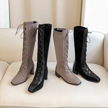 

Women Genuine Leather Knee High Boots High Boots Women Autumn Winter Warm Party Office Basic Shoes Woman size 42 43