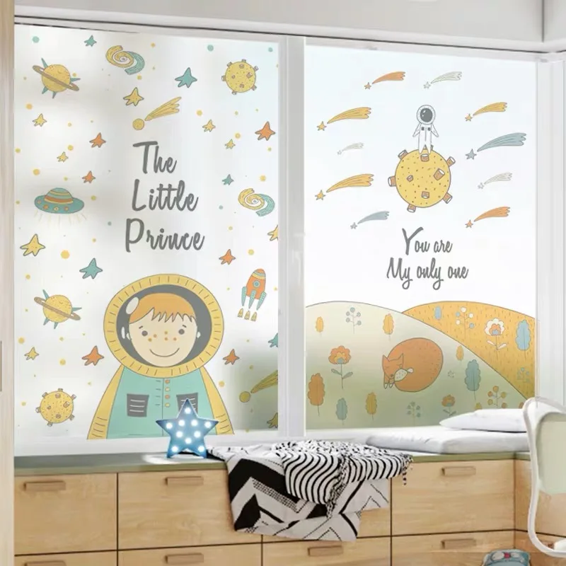 

Custom Size Cartoon Space Window Film Privacy Glass Sticker Static Glue Free Stained Children's room Bedroom Frosted Home Decor