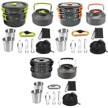 

Outdoor Camping Teapot Set Camping Pot Boiling Pot Spoon Table Knife Fork Stainless Steel Water Cup with Net Bag Camping