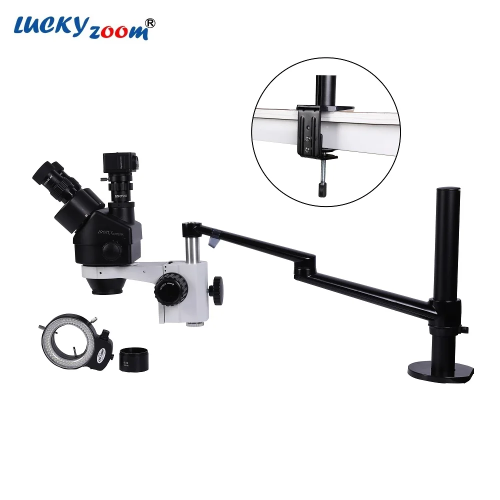 Lucky Zoom Brand New Professional 3.5X-45X Simul Focal Trinocular Microscope BlackTable Clamp Stand Support 76MM Microscope Head Holder Metal Microscopio Set