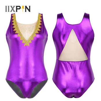 

Ballet Leotards Women Shiny Metallic Scoop Neck Sleeveless High Cut Leotard Bodysuit for Role Play Cosplay Costume Halloween