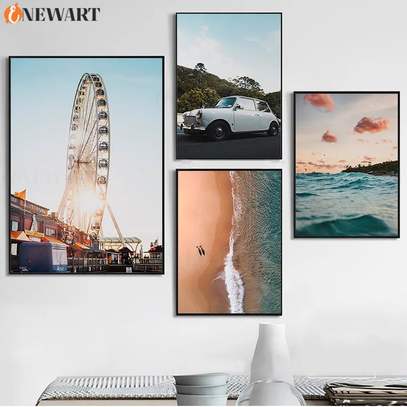 Landscape Wall Art Home Decor Ferris Wheel Picture Nature Scenery Poster Living Room Decoration Decorative Canvas Painting | Дом и сад
