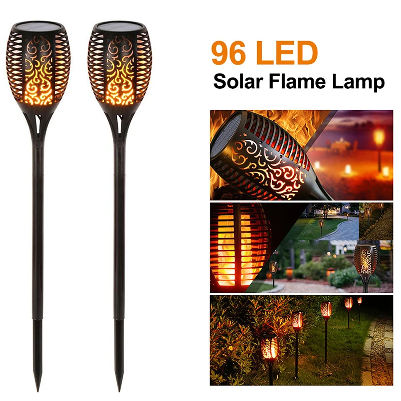 

2Pcs 96 LED Solar Flame Light IP65 Waterproof Outdoor Flickers Lawn 2200mAh Solar Landscape Light Courtyard Garden Torch Light
