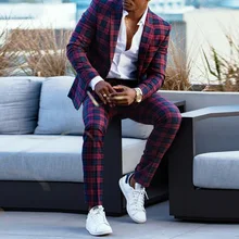 

Plaid Two-piece Outfit Men's Fashion Suits 2021 Autumn Spring New Men's Long-sleeved Business Jacket Trousers Suit Casual