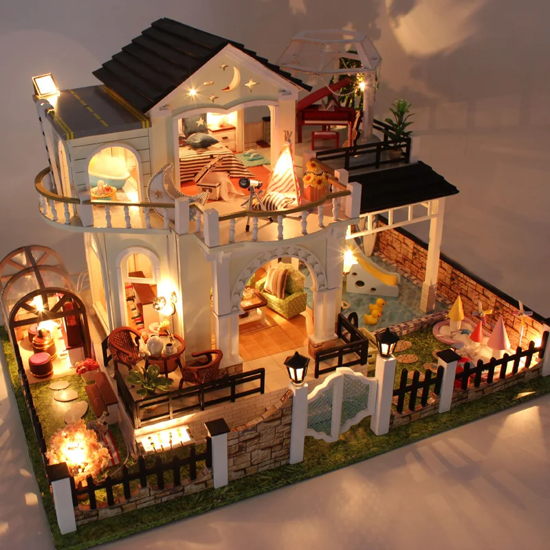 

DIY Creative Large Hand-made House Assembled Model Villa Cabin Gift GIRL'S Toy Art
