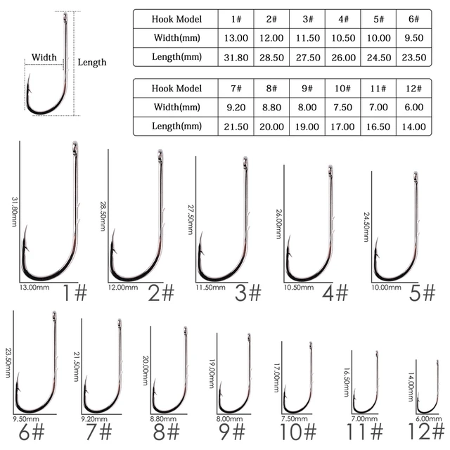 50pcs Fishhook Long Shank Fishing Hook 1#-12# High Carbon Steel Sharp Barbed Offset Narrow Bait Fishing Hooks Tackle Box 2