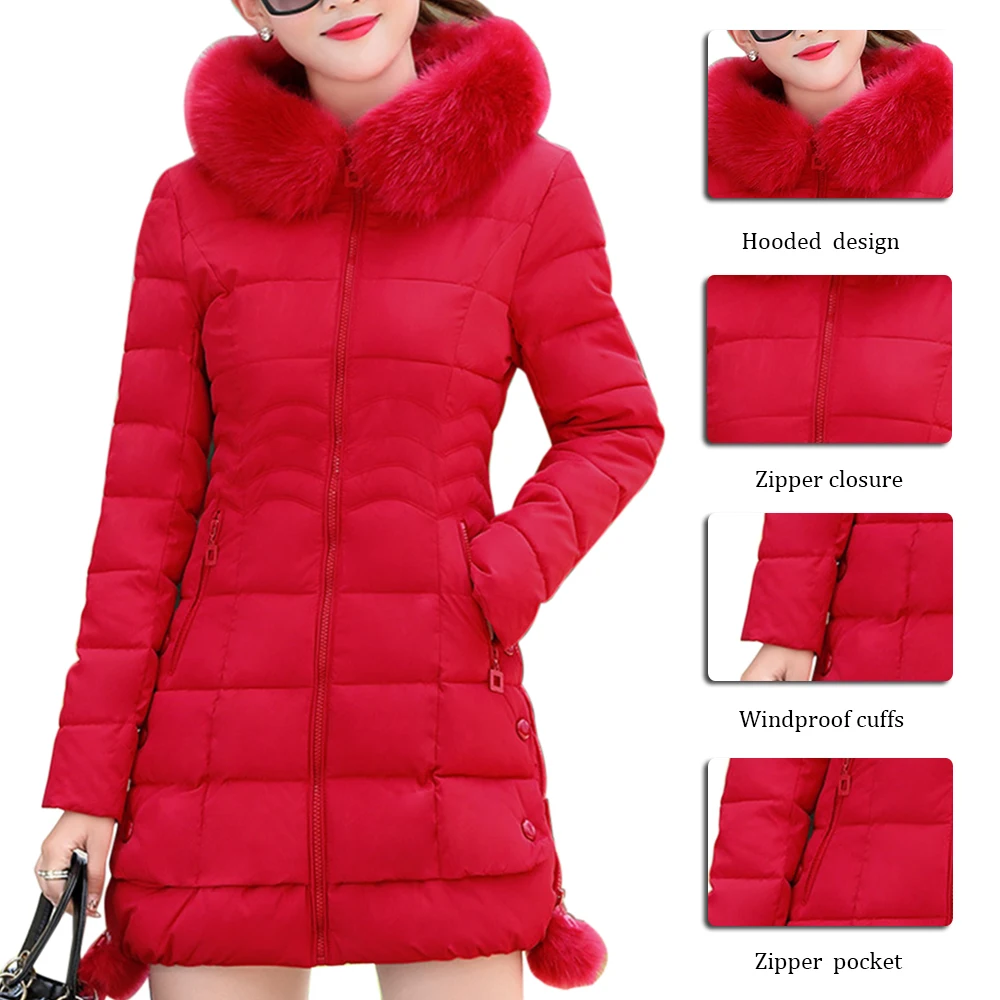 NIBESSER, модная зимняя куртка для женщин, большой мех, с капюшоном, толстый пуховик, парка, X-Long, Женская куртка, пальто, тонкая теплая зимняя верхняя одежда
