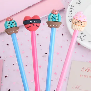 

36 pcs/lot Creative Cactus Cake Gel Pen Cute 0.5mm black Ink Signature Pens Promotional Gift Office School Supplies