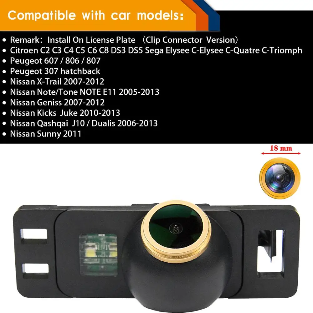 Ip69K per MG3 C2 C3 C4 C5 C6 C8 DS3 DS5 Elysee C-Elysee C-Quatre C-Triomph Nissan/Qashqai/X-Trail/Geniss Juke Telecamera di retromarcia Full HD 1280 x 720p visione notturna