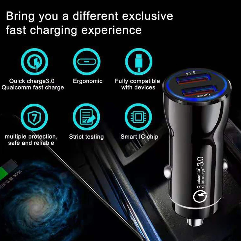 Автомобильное зарядное устройство Quick Charge 3,0 Dual USB быстрая зарядка для iPhone 5S 6s 11 pro max 7 8 samsung a50 a70 Xiaomi 9 мобильный телефон в автомобиле