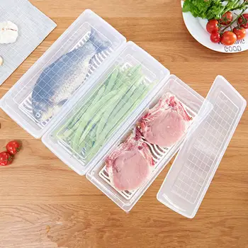 

Single Layer Transparent Kitchen Rectangular Drain Food Storage Box for Food Preservation Kitchen Storage Box 28 * 12 * 6 Cm
