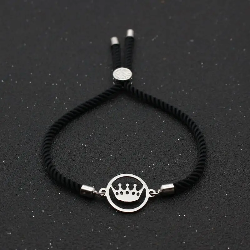 Cute Bear Stainless Steel Crown Couples Bracelet Charm Simple Adjustable Lucky Thread Rope Bracelets & Bangles Men Women Jewelry |
