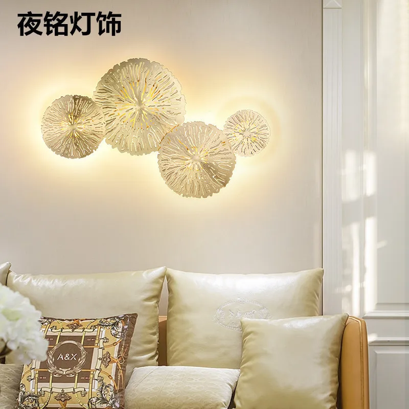 

luxury lotus leaf all copper wall lamp European luxury living room background wall bedroom bedside designer wall lamp