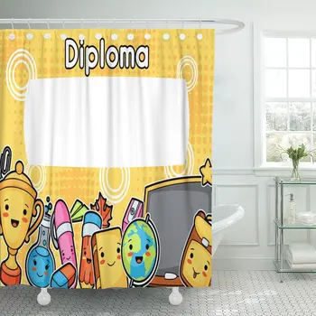 

Cartoon Kawaii School Diploma Cute Education Supplies Stationery Asian Shower Curtain Waterproof Polyester Fabric 72 x 78 inches