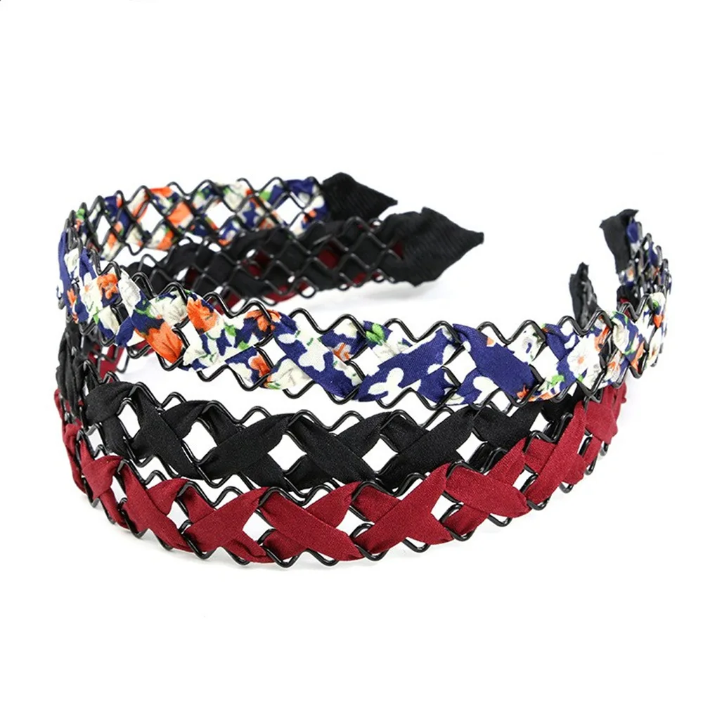 5 色手作り織り中空鉄線布ラップヘアバンドフラワープリントヘッドバンド女性女の子ソフトワイドベゼル レディースヘアアクセサリー Aliexpress