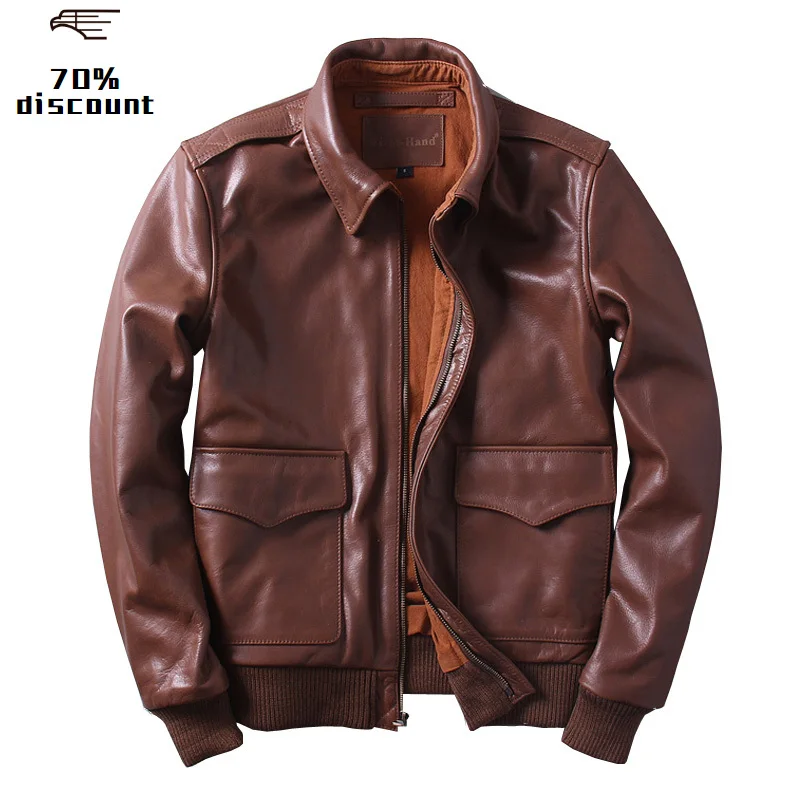 

2020 Brown Men USAF A2 Pilot Leather Jacket Plus Size 6XL Genuine Cowhide Slim Fit Military Aviator Leather CoatFREE SHIPPING