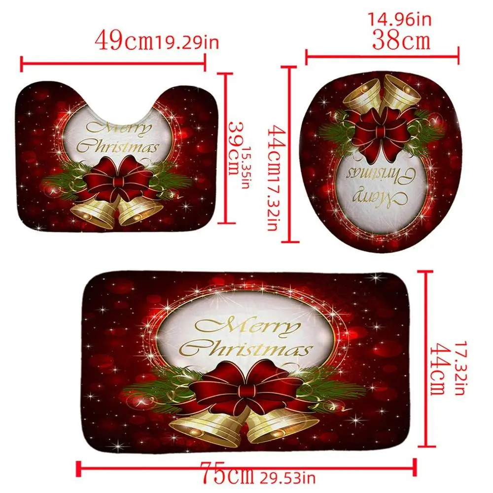 3pcs one set 4 шт./компл. Рождественский колокольчик Водонепроницаемый душ Шторы пьедестал коврики для туалета крышка коврик ковер комплект Ванная комната аксессуар - Цвет: 3pcs one set