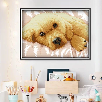 

Animal Cross Stitch Dog Pattern Golden Retriever Homesick 11 Cross Stitch Set 14 ct Chinese Cross Stitch Kit Embroidery Needlewo