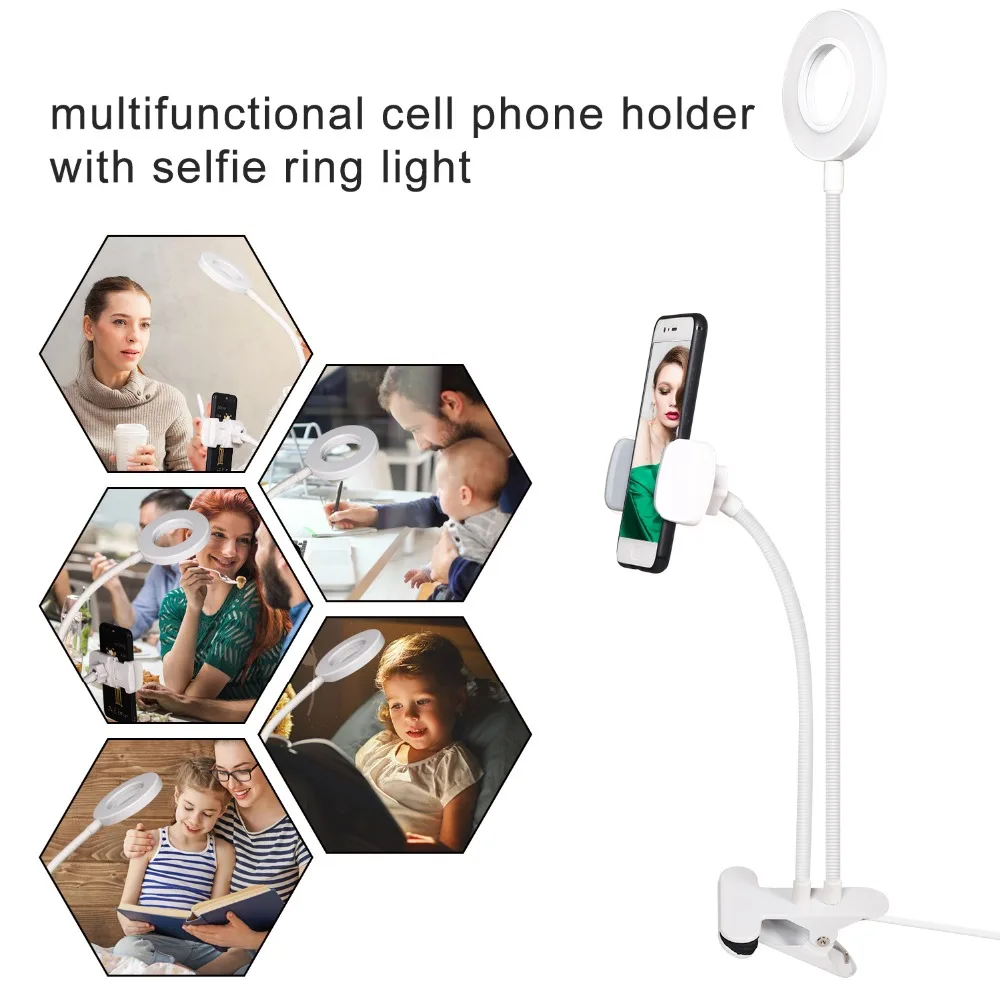 MAMEN Photo Studio Video Selfie Ring Light LED Photography Lighting Cell Phone For Youtube Live Stream Makeup With Phone Holder