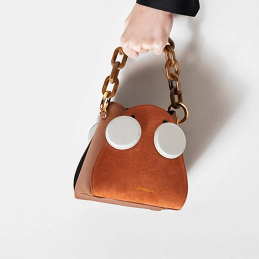 

Acrylic Chain Handle Bucket Bags Women's Handbags Vintage Matte Solid Shoulder Bags for Women Simple Pu Leather Crossbody Bag