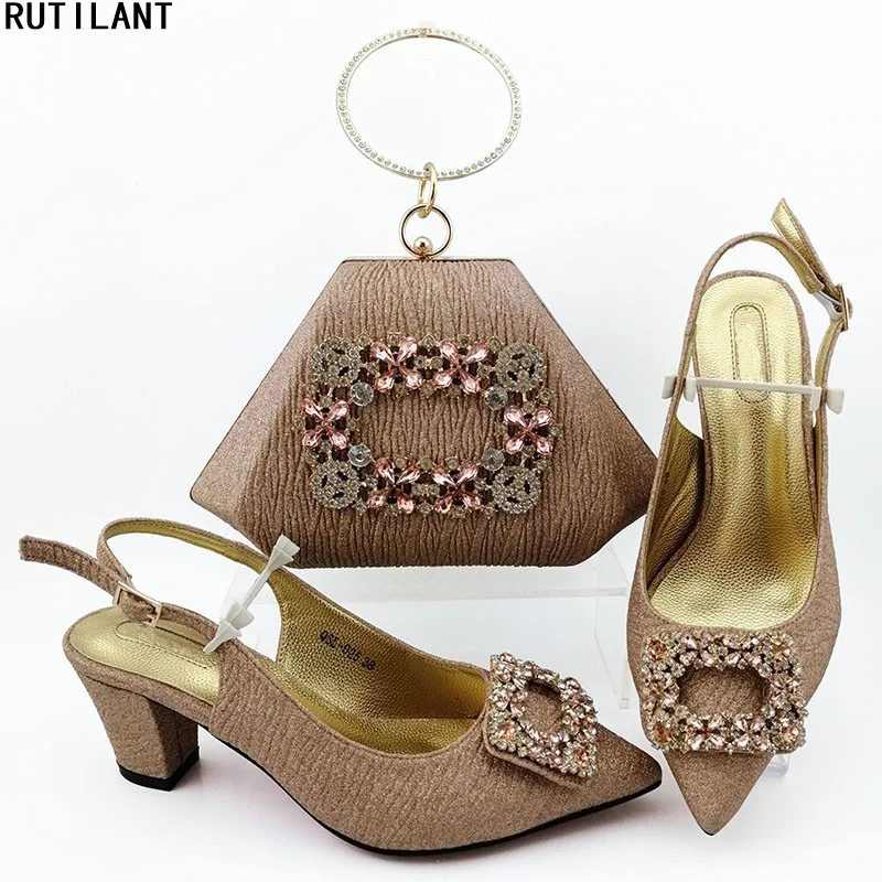 

New Arrival Champenge Color Shoes and Bag Set Decorated with Appliques High Quality African Shoe and Bag Set for Party In Women