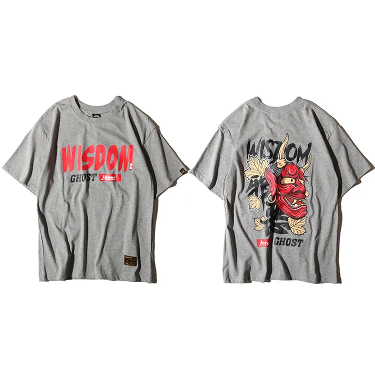 Мужская футболка с принтом «призрак» в стиле хип-хоп с надписью «Devil Wisdom», Мужская футболка из 100 хлопка, черная подростковая одежда в стиле Харадзюку, брендовая городская уличная одежда - Цвет: B193M8106 Grey