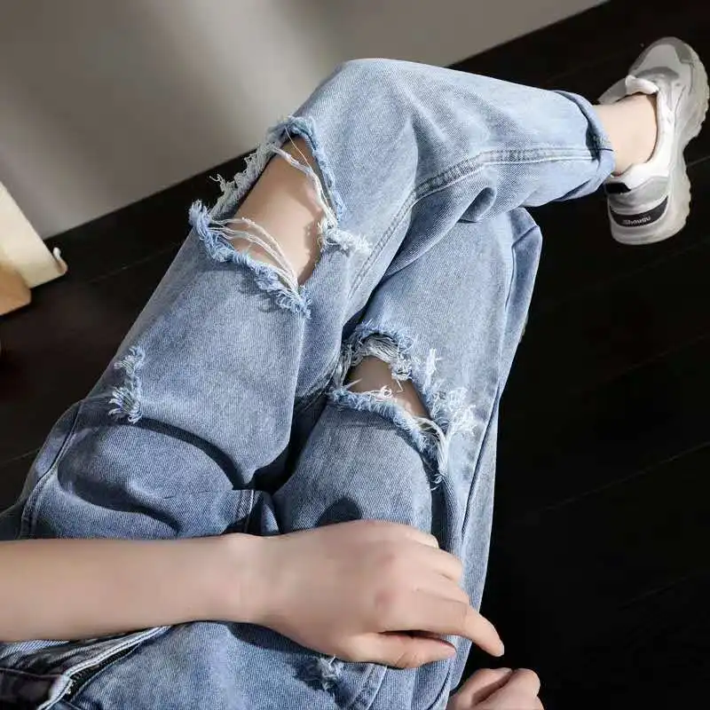 

Womens Ripped Skinny Jeans High Waist Loose Women Sexy Ripped Jean for Women Denim Straight Leg Jeans Mom Pants 5XL Plus Size