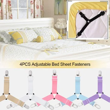 

4 Pcs/Set Non-slip Clip Blanket Gripper Bed Linen Sheet Clip Bed Sheet Belt Fastener Mattress ElasticWhite And Black Bedding