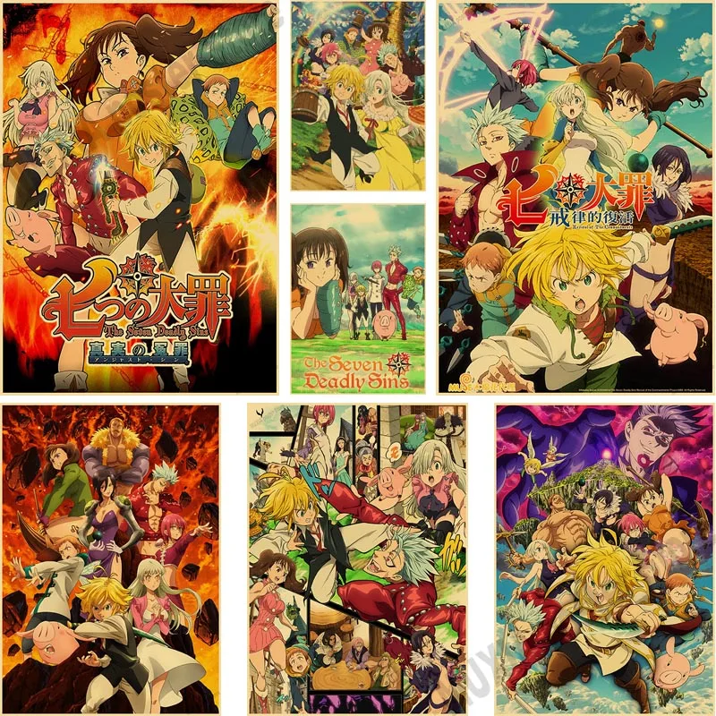 

Japanese Anime The Seven Deadly Sins Poster Living Kids Room Wall Home Decor Kraft Paper Prints Painting Bedroom Cartoon Sticker