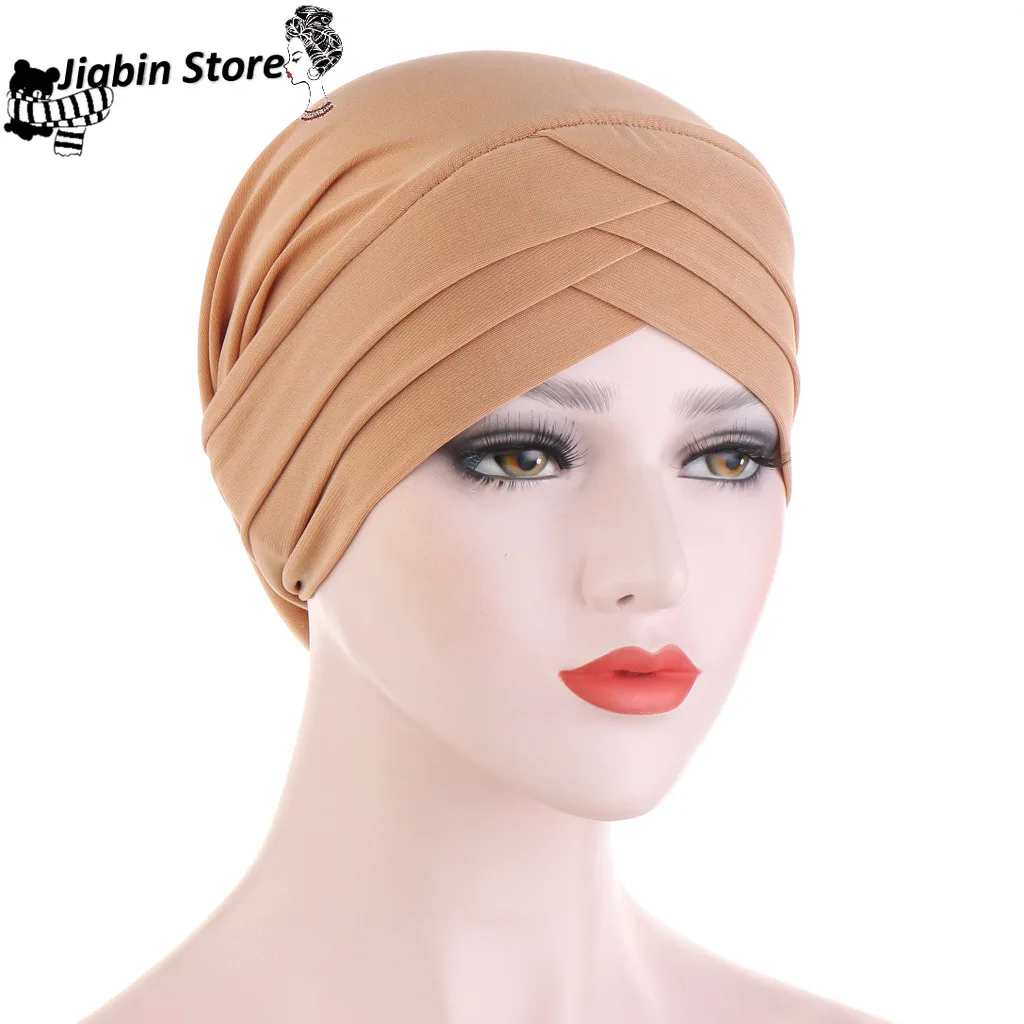 

Forehead Cross Muslim Turban Pure Color Stretch Cotton Inner Hijabs For Caps Ready To Wear Women Head Scarf Under Hijab Bonnet