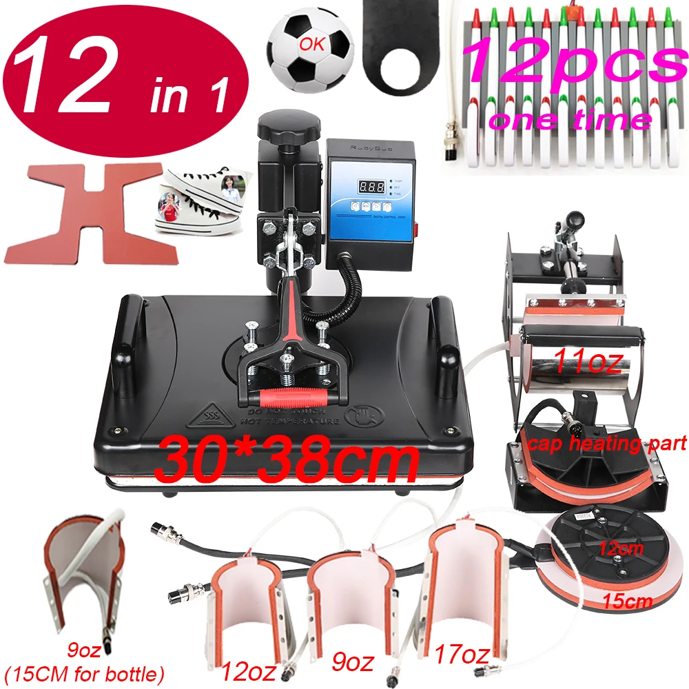 

New 12 in 1 Combo Heat Press Machine Sublimation Printer 2D Heat Transfer Machine For Tshirts Mug shoe pen Plate Cap Phone Case
