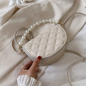 

Pearl Design Mini PU Leather Saddle Bag For Women 2020 Summer Simple Style Shoulder Handbags Female Fashion Cross Body Bag