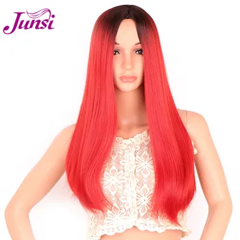

JUNSI Long Straight Synthetic Wig Mixed Long Wigs for Women Middle Part Nature Wigs 18 inch 9 Color can be Cosplay Wigs