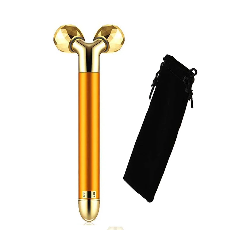 متعددة الوظائف جهاز العناية بالجمال 24k عصا تدليك الوجه الأسطوانة ثلاثية الأبعاد شريط الطاقة الذهبية تهتز مدلك لأداة الجمال