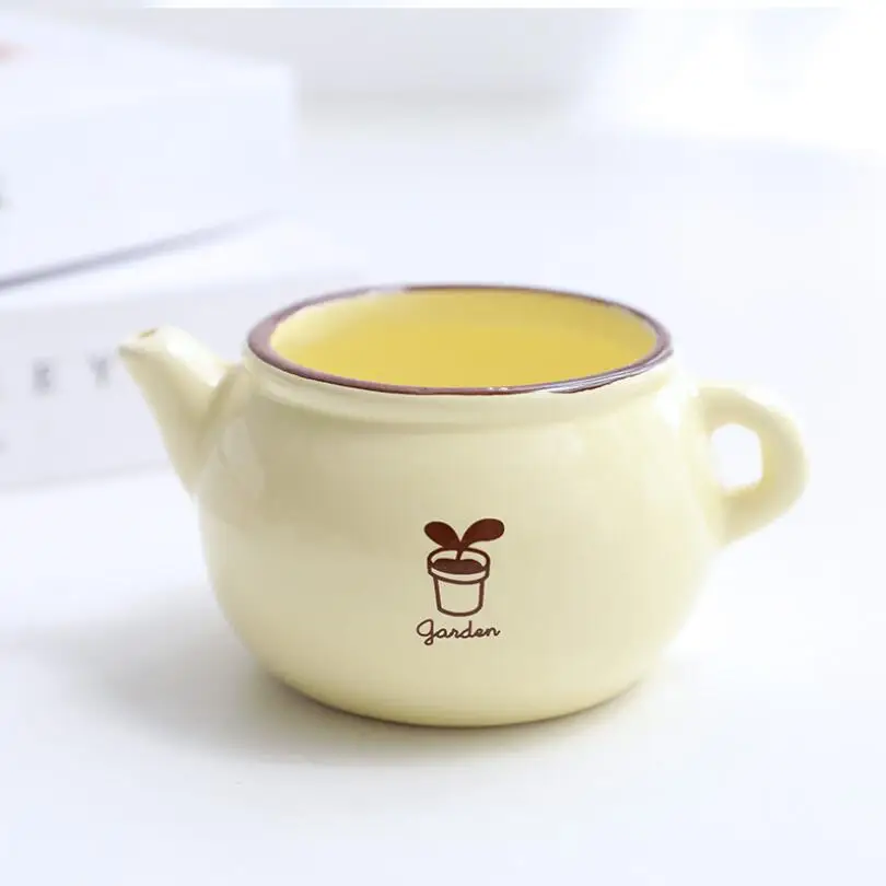 Yellow Домашний Настольный керамический горшок для растений чайник с милым декором Форма ваза красочная ручная роспись керамические мини-горшки для цветов украшения дома комнаты - Цвет: Yellow