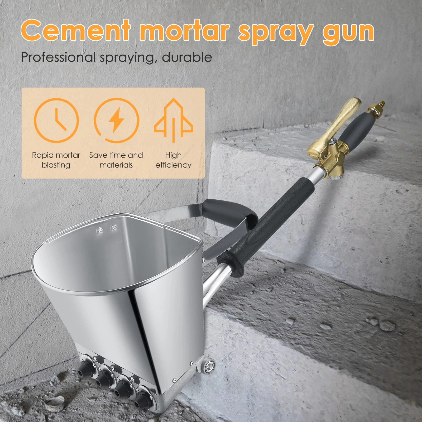 Cement Mortar Spray Gun Hopper With 8 Metal Nozzles Gun 4 Jet Plaster