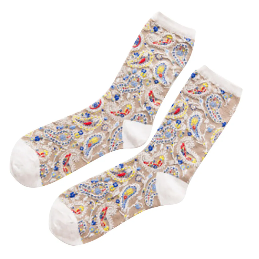 Женские хлопковые счастливые носки, женские персональные носки с тотем в этническом стиле, длинные носки с принтом,, skarpetki - Цвет: Белый