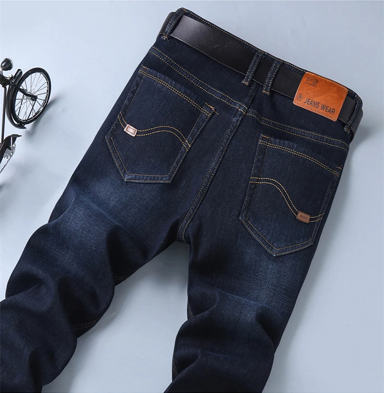 2021 Autumn Winter New Men'S Plus Fleece Warm Jeans Business Casual Loose Straight Stretch Denim Trousers Brand Male Fit Pants mens jeans sale