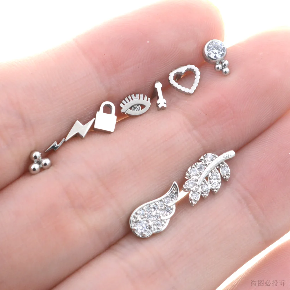 Piece 20G 6mm Gold Color Leaf Wing Arrow Snake Heart Ear