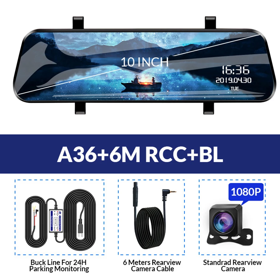 A36- 6M RCC-BL E-ACE Автомобильный видеорегистратор 10 дюймов зеркало заднего вида 2K Автомобильная камера с двумя объективами DashCam FHD 1080P Авто регистратор Android 4G ADAS видео рекордер - Название цвета: A36- 6M RCC-BL