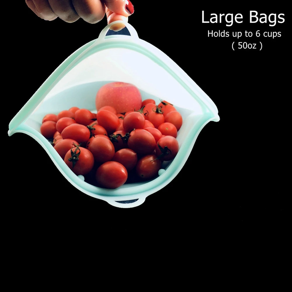 Reusable Silicone Food Storage Bags (3 x Large) for Sandwich, Snack, Lunch,  Vegetable, Fruit, Sous Vide, Liquid