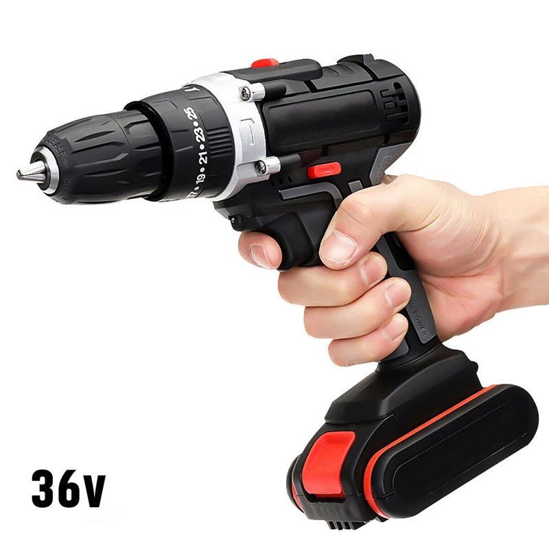 

36V Cordless Brushless Electric Drill Hammer LED 25-Speed Torque With Battery Electric Tools Power Drilling No Charger