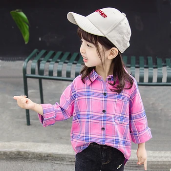 

Small Children's Plaid Shirt Fashion Lapel Long Sleeve Cotton Girls Blouse Toddler Loose Blusa Niña Casual Kids Shirts Clothes