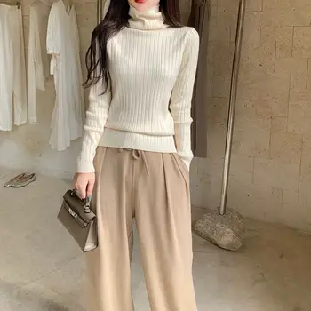 

Fashion Spring Korean Women 2 Pieces Set Knitted Shirt And Wide leg pants Casual Female Knitting Suit Lady Streetwear