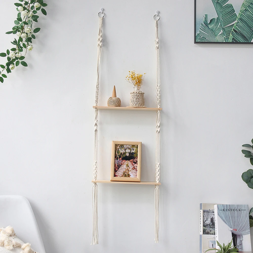 botella fenómeno nivel Estantes colgantes de pared de cuerda de macramé de madera, estante  flotante triangular oscilante, decoración moderna Boho, planta, sala de  estar, dormitorio - AliExpress