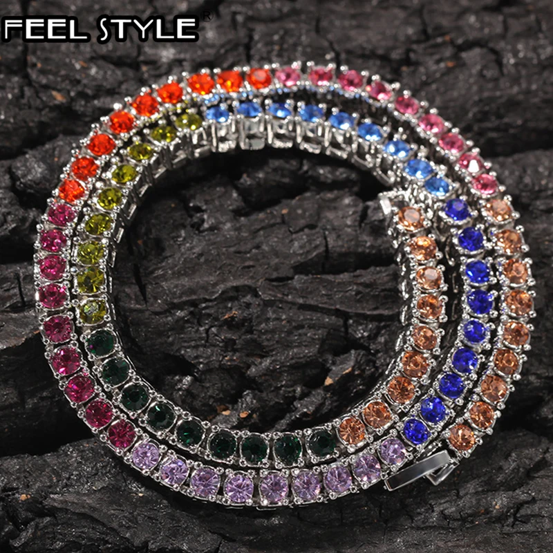 4 мм Bling Iced Out 1 ряд Красочные Стразы колье цепочка для тенниса ожерелья мужчин хип