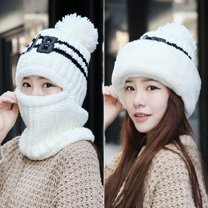 Женская зимняя шапка skullies, Корейская вязаная шапка, кепки, женские шапки с защитой ушей, цельная шапка, женская шапка бини - Цвет: 08white