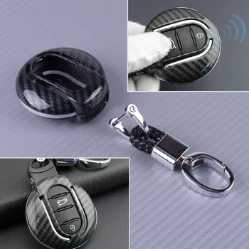 

DWCX Carbon Fiber Black Hard Smart Key Remote Cover Fob Case Shell Chain Protection fit for Mini Countryman Clubman Cooper 2019