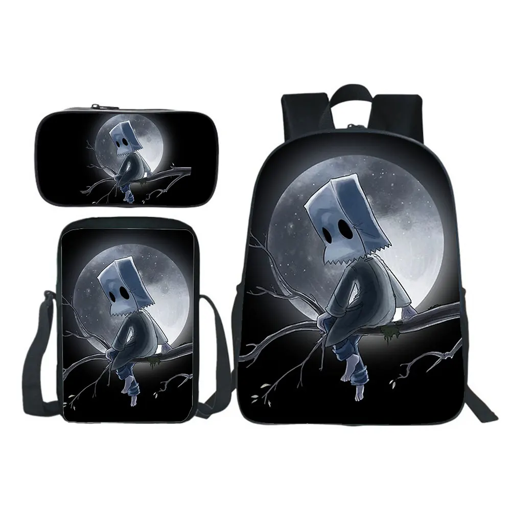 Little Nightmares New Backpack 3pcs Set Boy Girl School Bag Teens Bookbag Kids Rucksack Gift(backpack+shouder Bag+pen Bag)