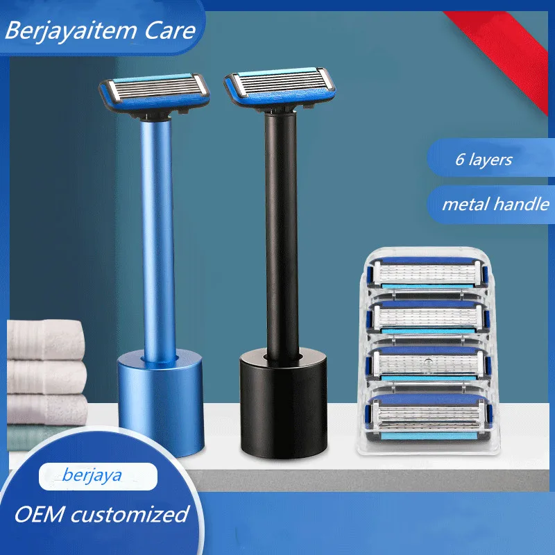 

1 Handle +4 PCS Blades +1 Stand Men Metal Handle Manual Shaver With 6-layer Razor Pivoting Razor Head For Hair Removal